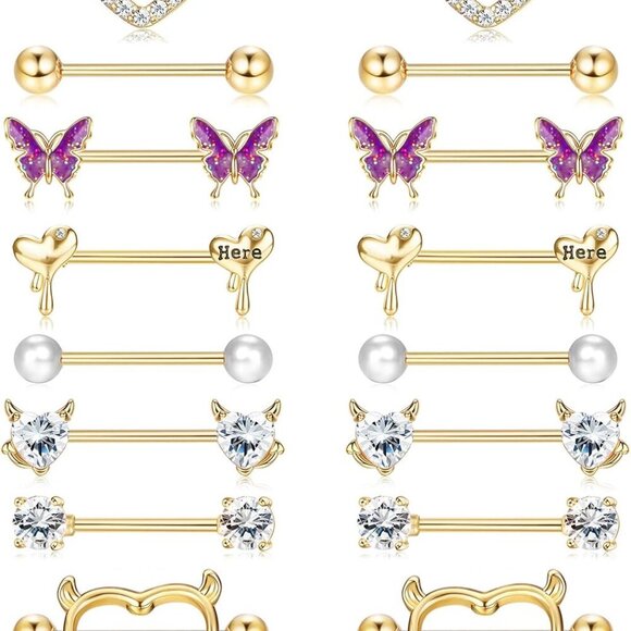 Jewelry - 8 Pairs 14G Stainless Steel CZ Nipple Rings Set Hypoallergenic Jewelry